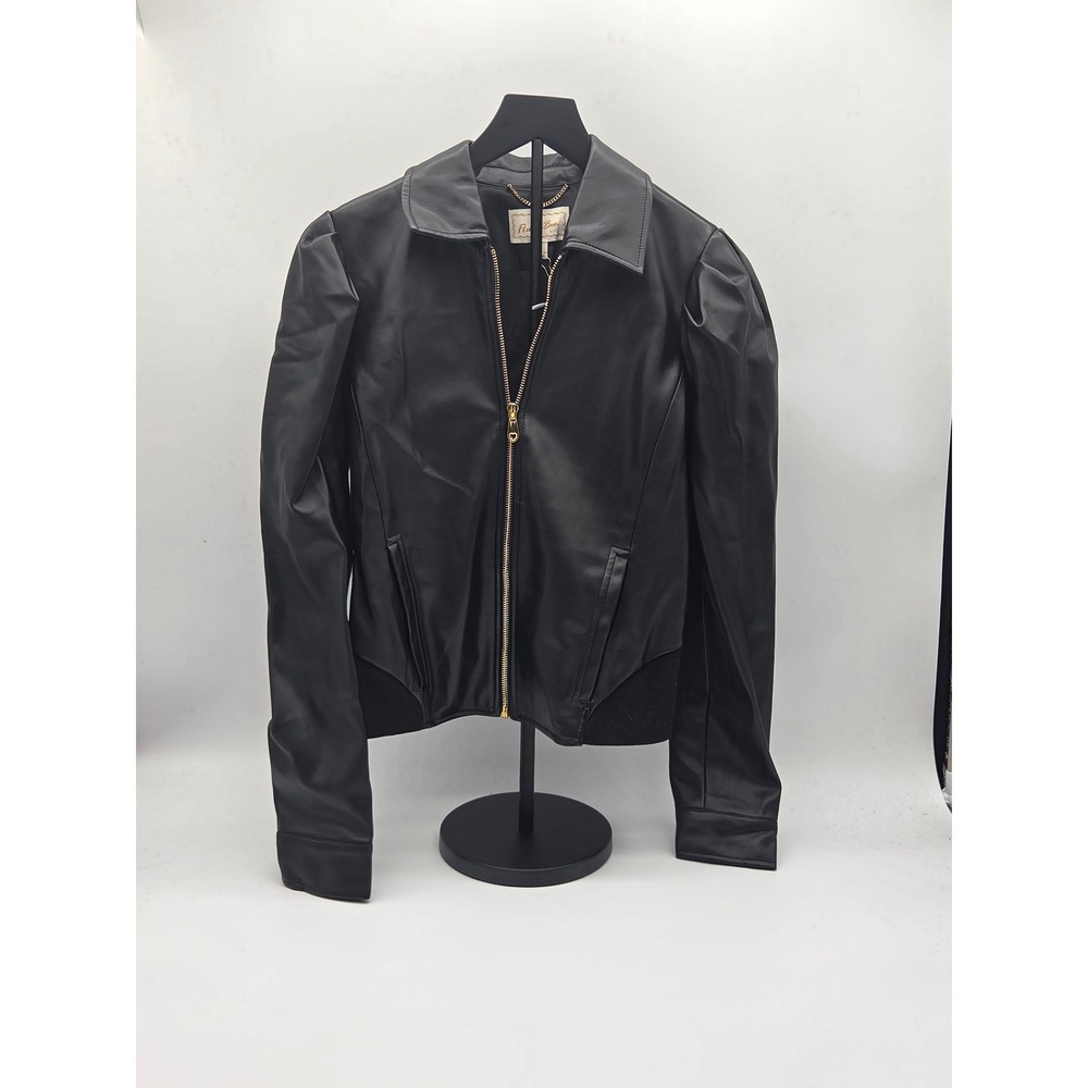 Flora Bea NYC Women's Black Faux Leather Zip Jacket Gold Hardware Size S